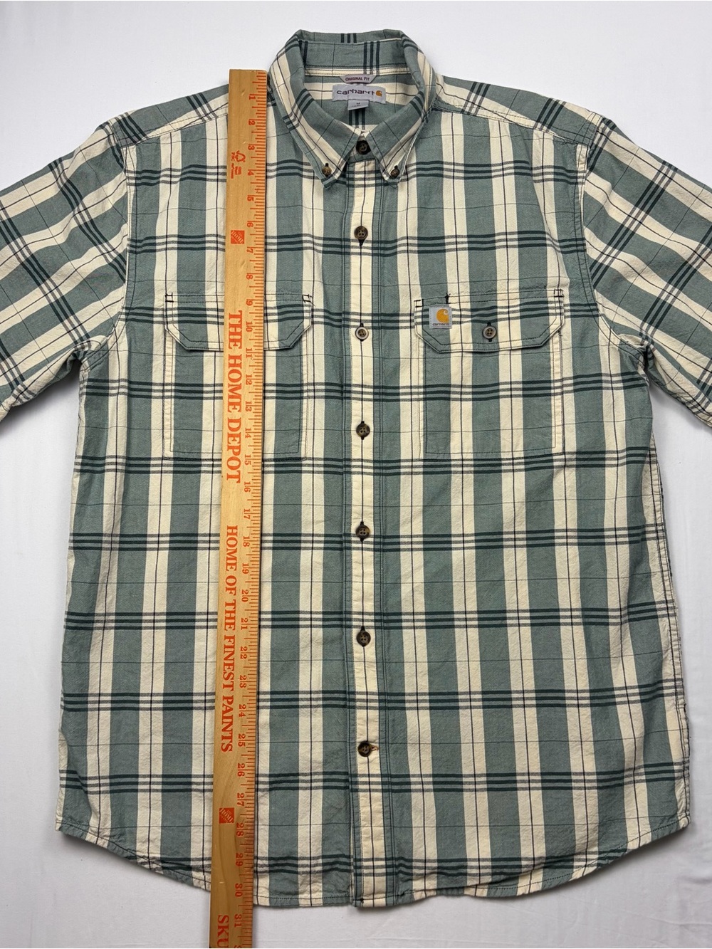 Carhartt Men’s Green & Cream Plaid Work Shirt - Picture 6 of 6